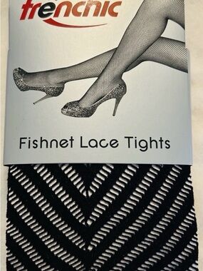 Frenchic Black Fishnet Lace Footed Tights Adult Womens M/L Sexy